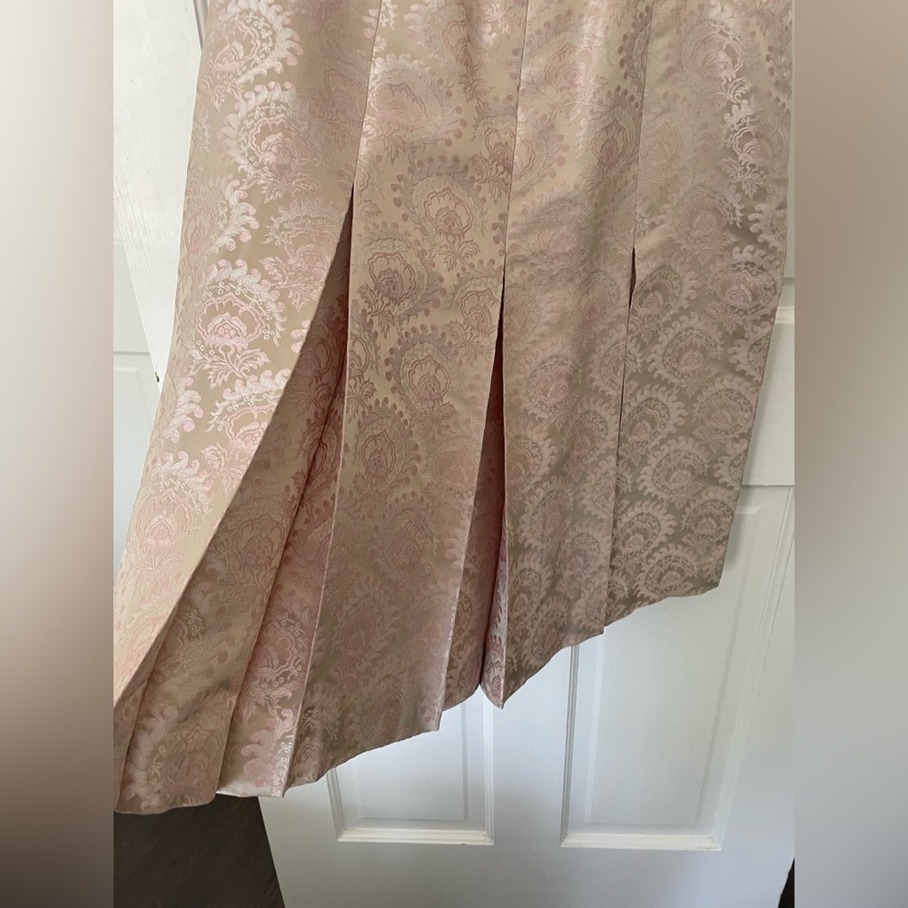 Etcetera brand, pink and soft gold or taupe, pleated tapestry, brocade skirt, 8